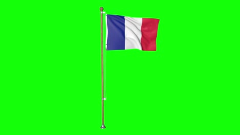 Bandera-De-Francia-De-Pantalla-Verde-Con-Asta-De-Bandera